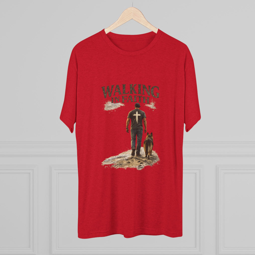 Walking in Faith T-Shirt — Christian Faith Tee with Man & Dog Graphic