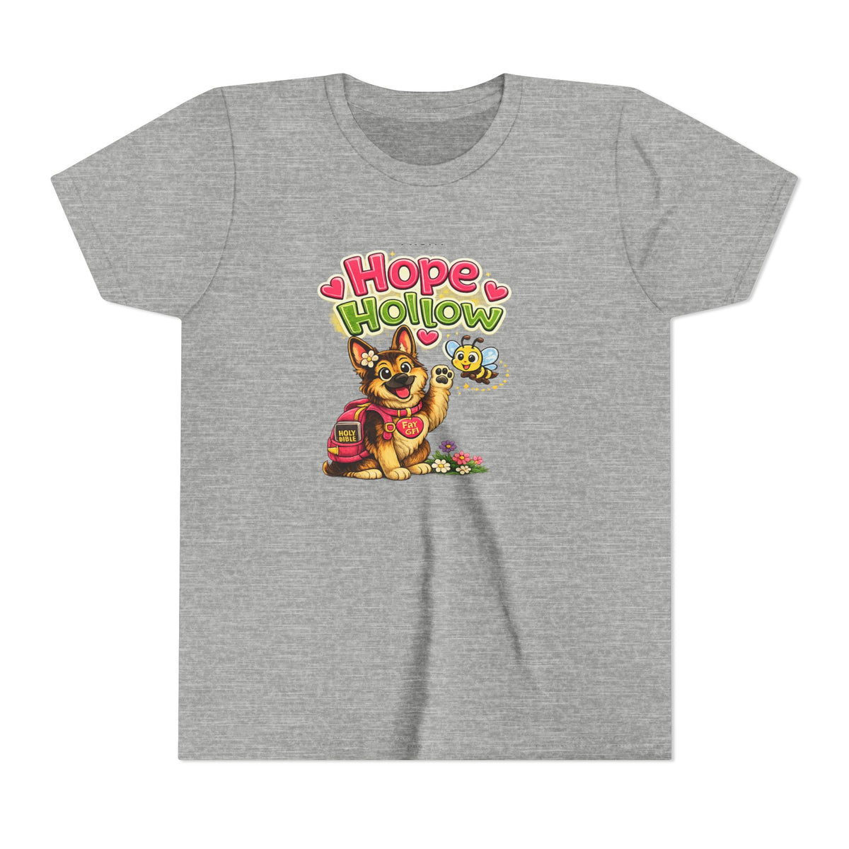 Youth Tee — "Hope Hollow" Christian Kids Shirt with Cute Puppy & "Walking in God's Love Every Day" Design