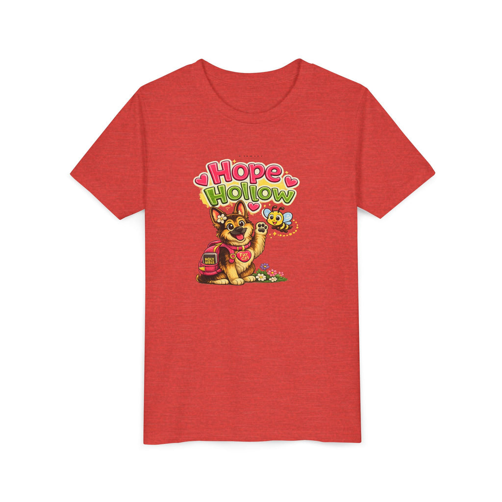 Youth Tee — "Hope Hollow" Christian Kids Shirt with Cute Puppy & "Walking in God's Love Every Day" Design
