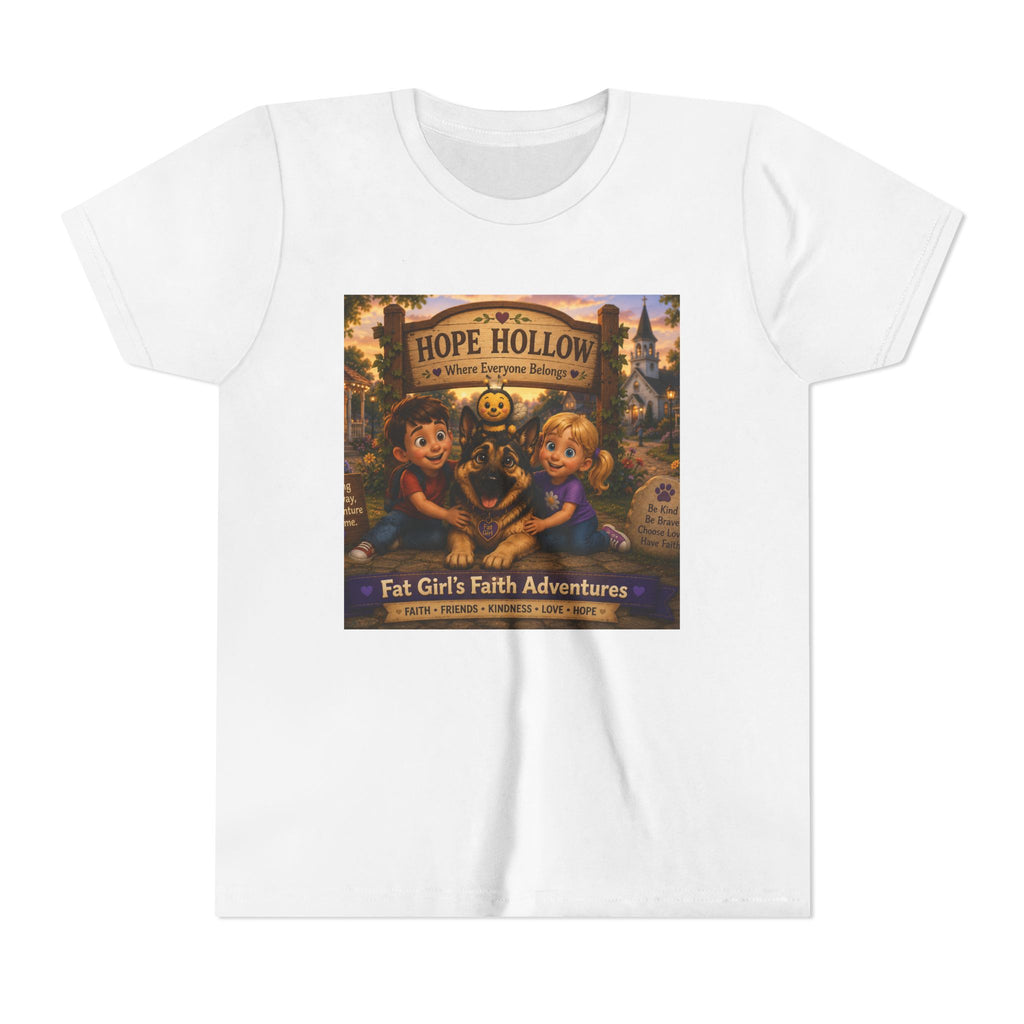 Youth Tee — Hope Hollow 'Fat Girl's Faith Adventures' Retro Kids Graphic Shirt