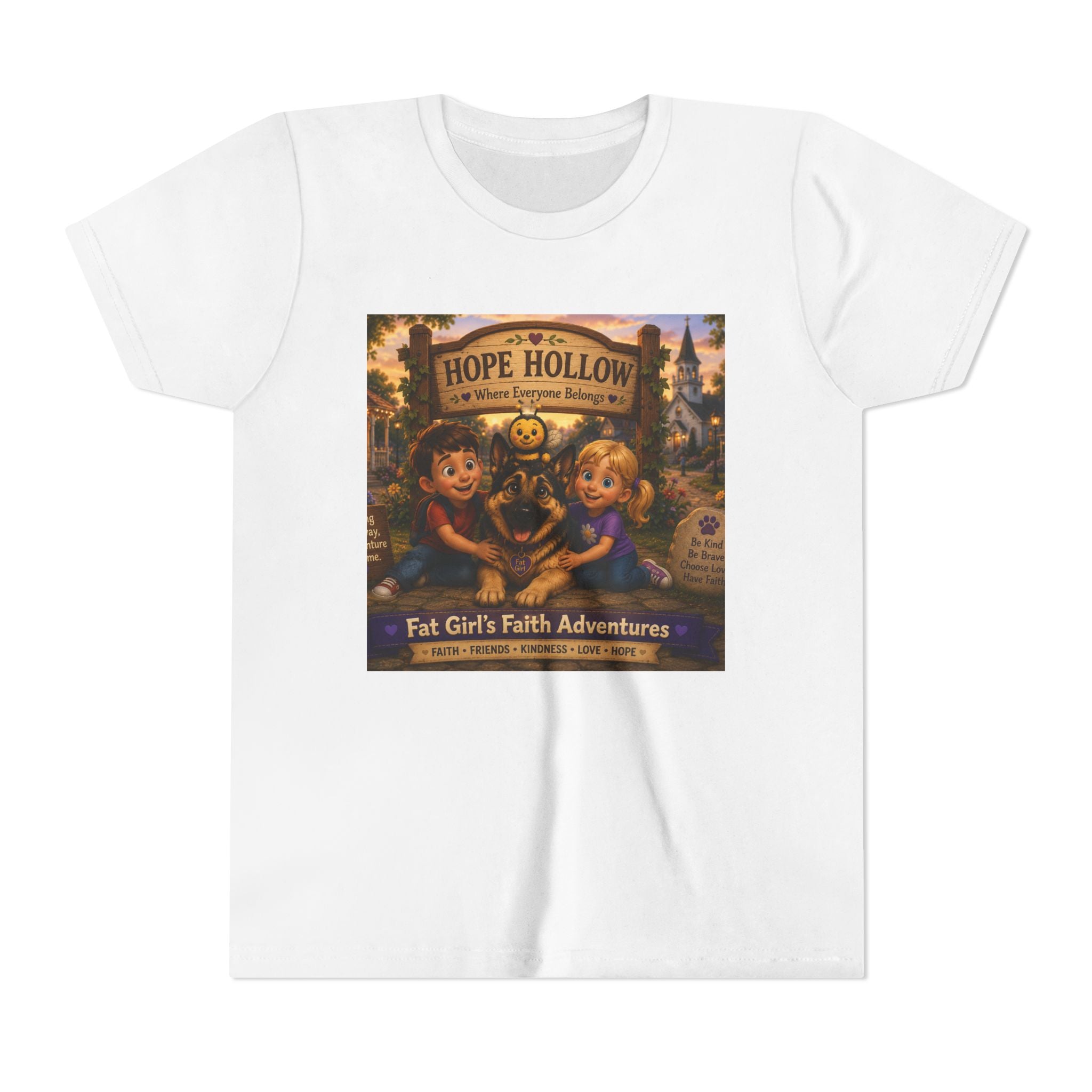 Youth Tee — Hope Hollow 'Fat Girl's Faith Adventures' Retro Kids Graphic Shirt