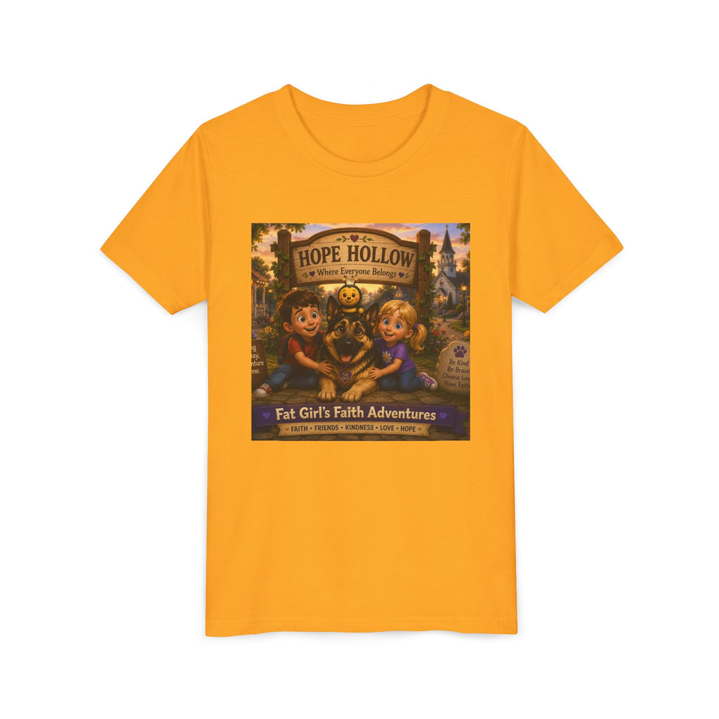 Youth Tee — Hope Hollow 'Fat Girl's Faith Adventures' Retro Kids Graphic Shirt
