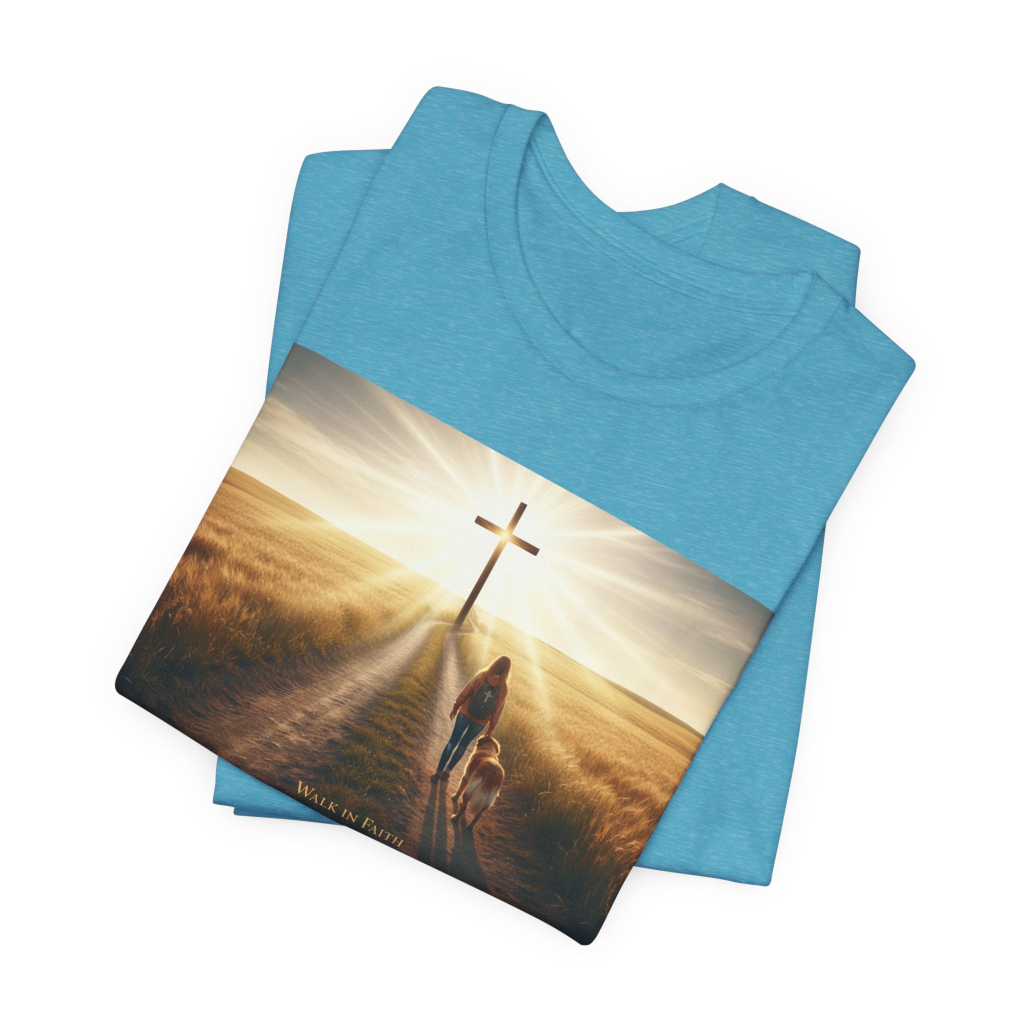 Christian Cross Sunrise Tee — Faith Journey T‑Shirt