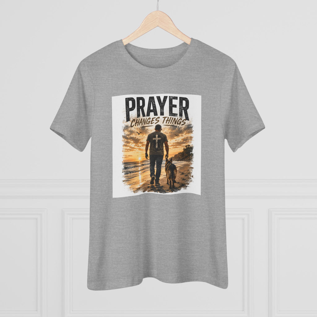 Prayer Changes Things Women’s Tee — Inspirational Christian Faith Shirt (Father & Child Sunset Design)