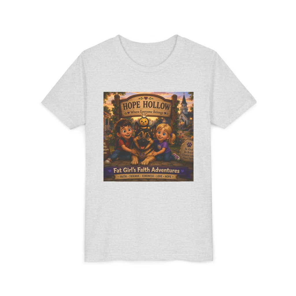 Youth Tee — Hope Hollow 'Fat Girl's Faith Adventures' Retro Kids Graphic Shirt