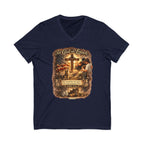Christian Faith V-Neck Tee — "For God So Loved" Cross & Scripture