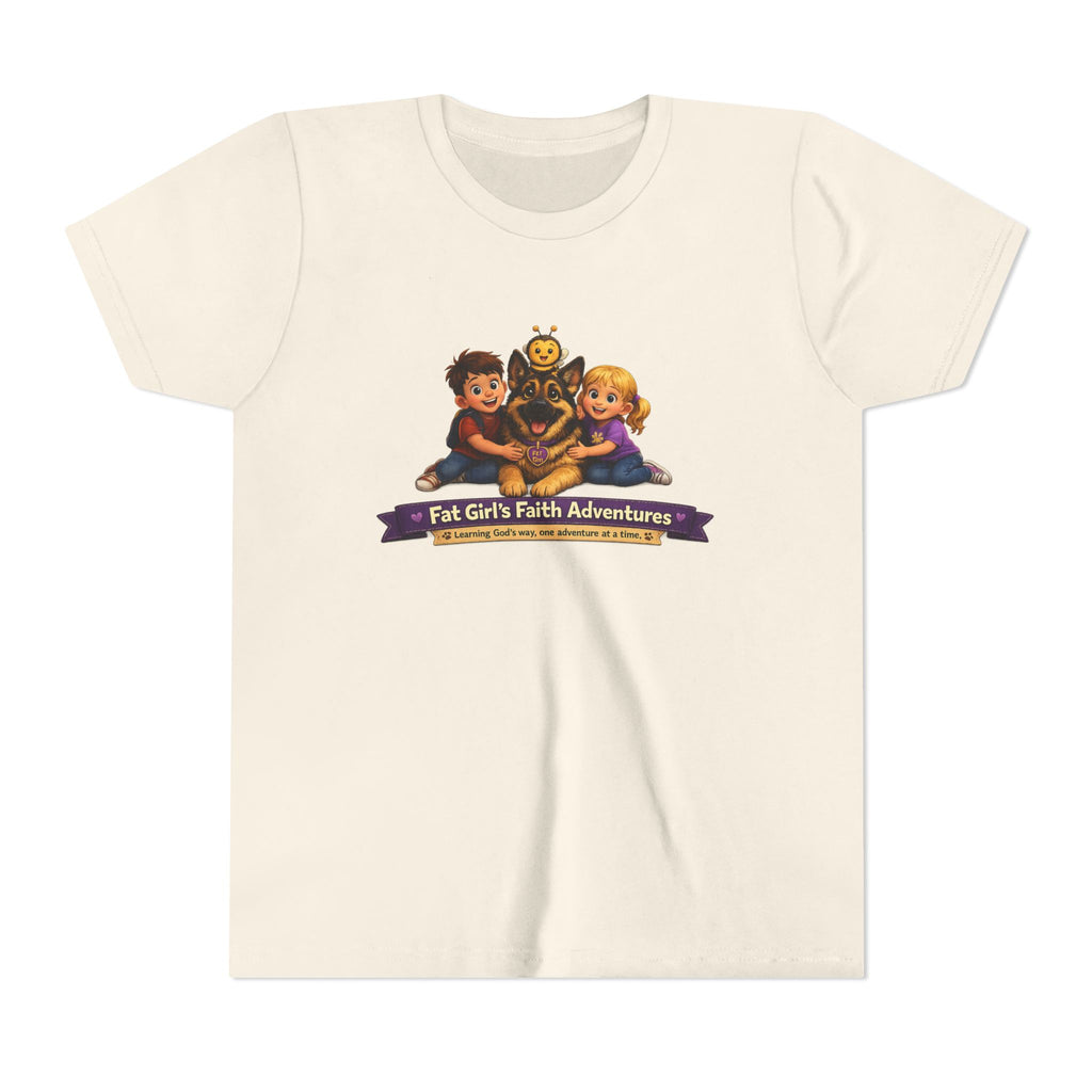Youth Tee – “Fat Girl’s Faith Adventures” Kids Christian Adventure T‑Shirt