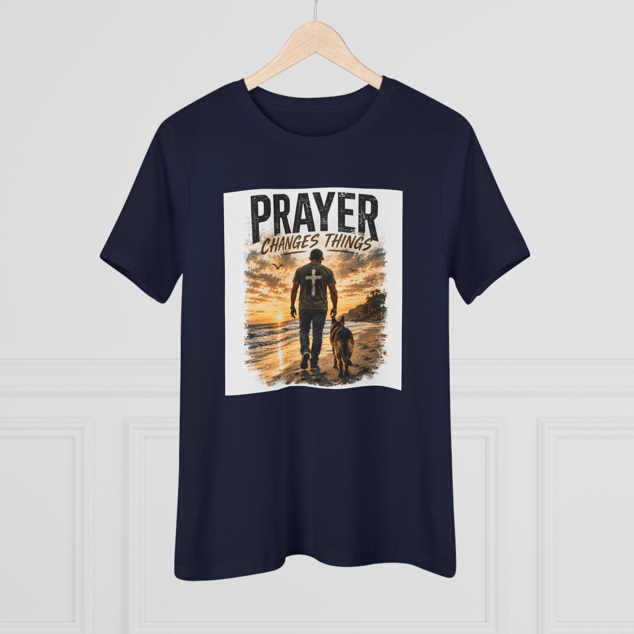 Prayer Changes Things Women’s Tee — Inspirational Christian Faith Shirt (Father & Child Sunset Design)
