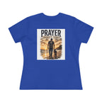 Prayer Changes Things Women’s Tee — Inspirational Christian Faith Shirt (Father & Child Sunset Design)