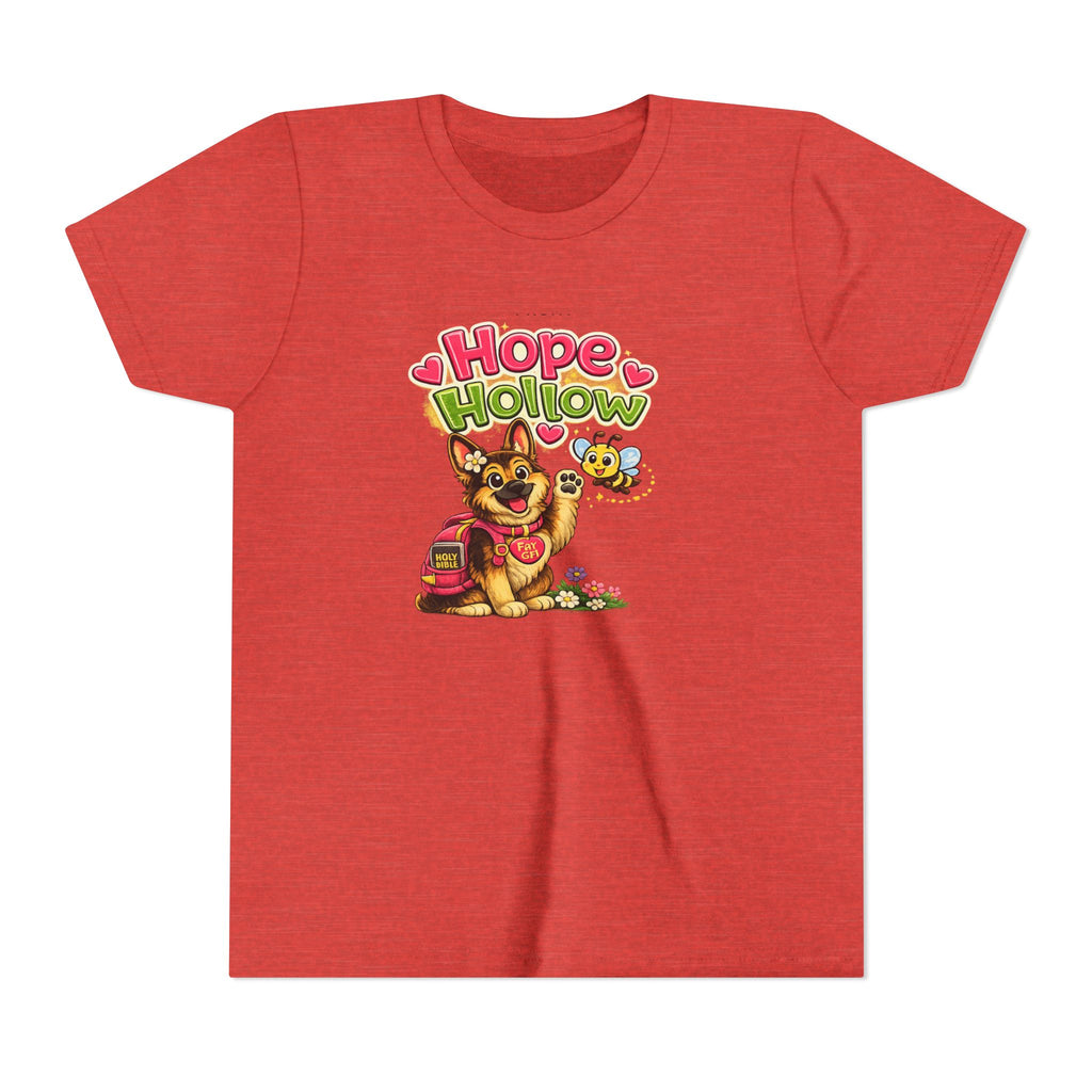 Youth Tee — "Hope Hollow" Christian Kids Shirt with Cute Puppy & "Walking in God's Love Every Day" Design