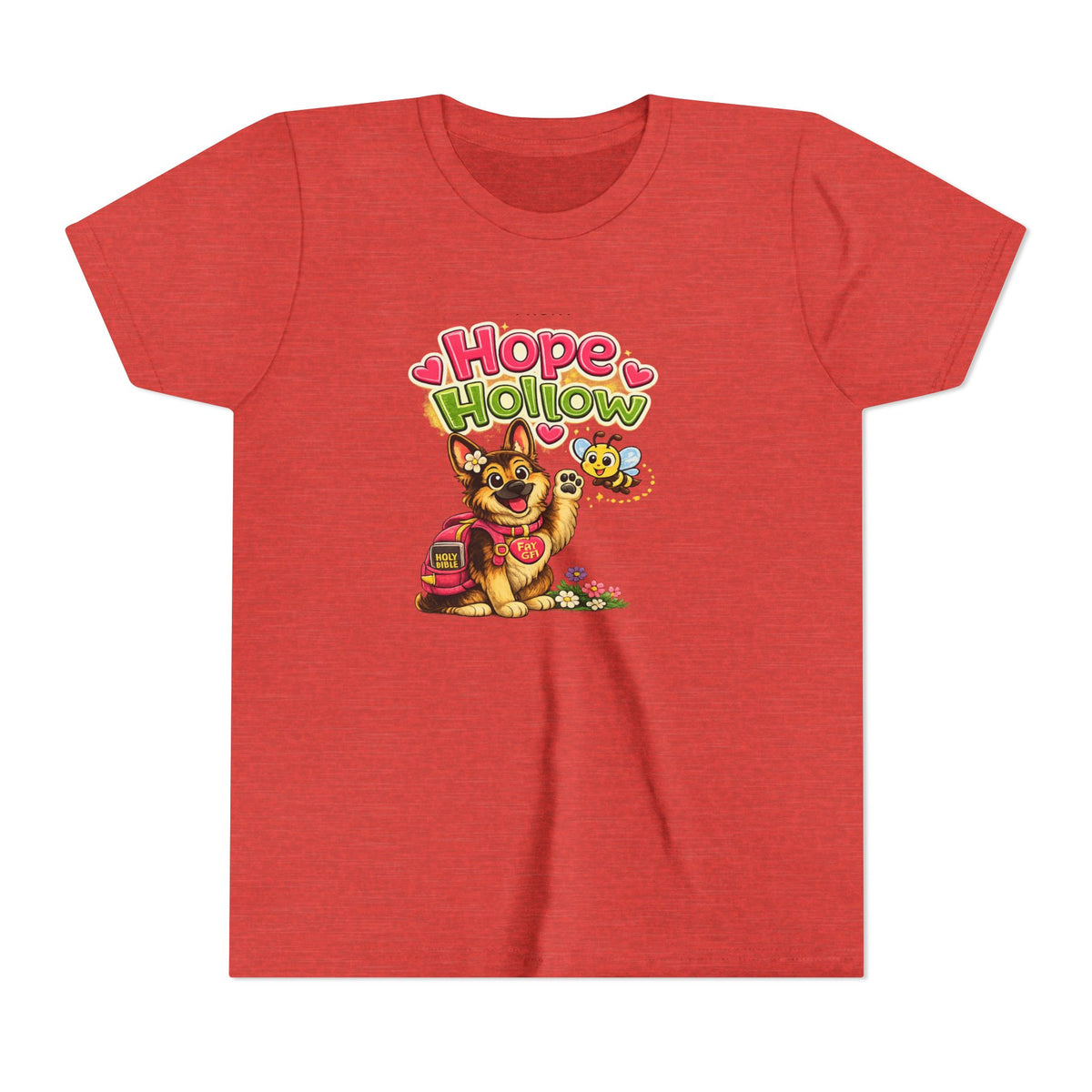 Youth Tee — "Hope Hollow" Christian Kids Shirt with Cute Puppy & "Walking in God's Love Every Day" Design