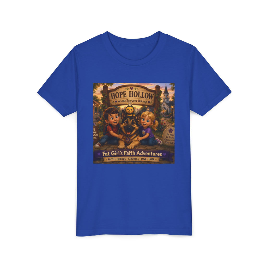 Youth Tee — Hope Hollow 'Fat Girl's Faith Adventures' Retro Kids Graphic Shirt