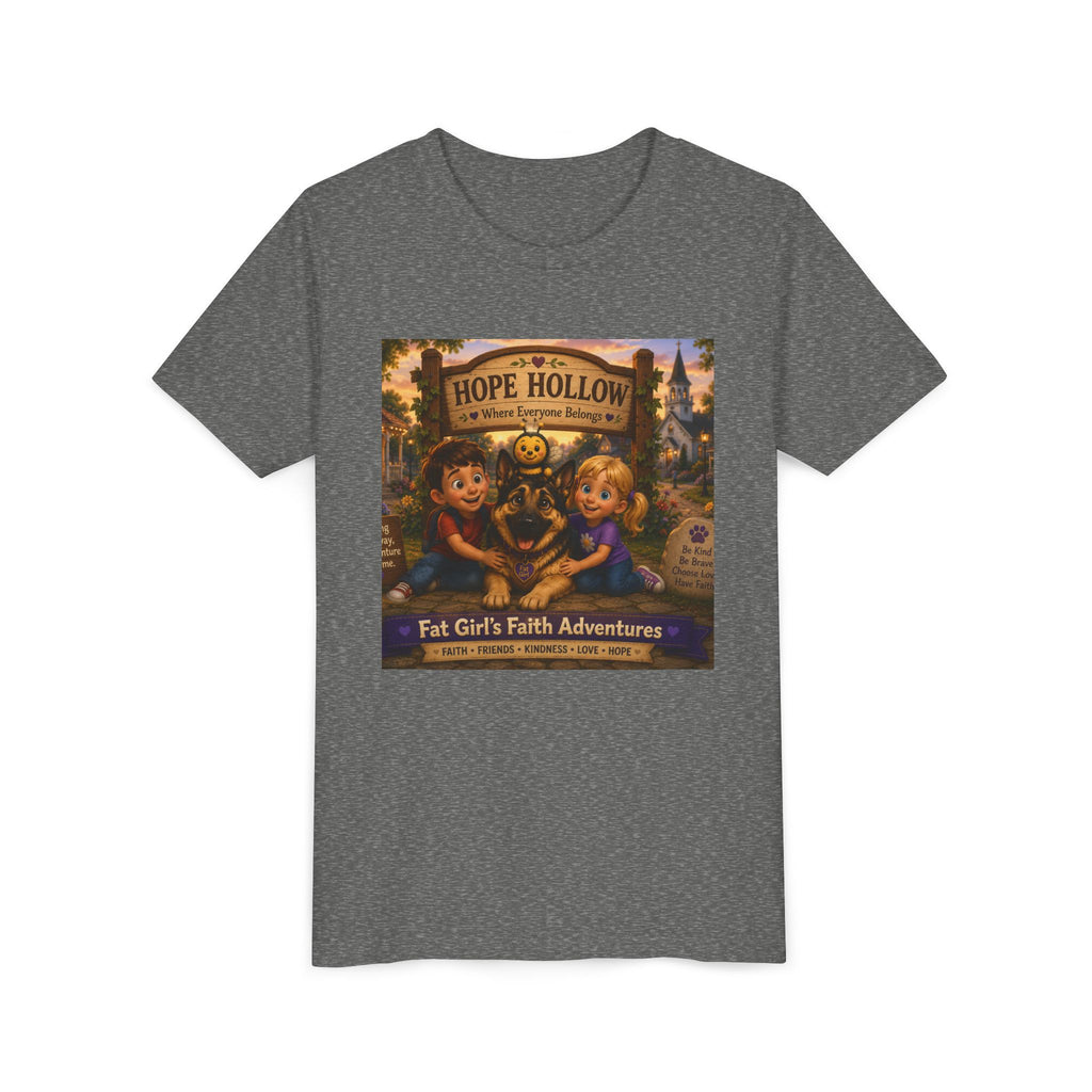Youth Tee — Hope Hollow 'Fat Girl's Faith Adventures' Retro Kids Graphic Shirt