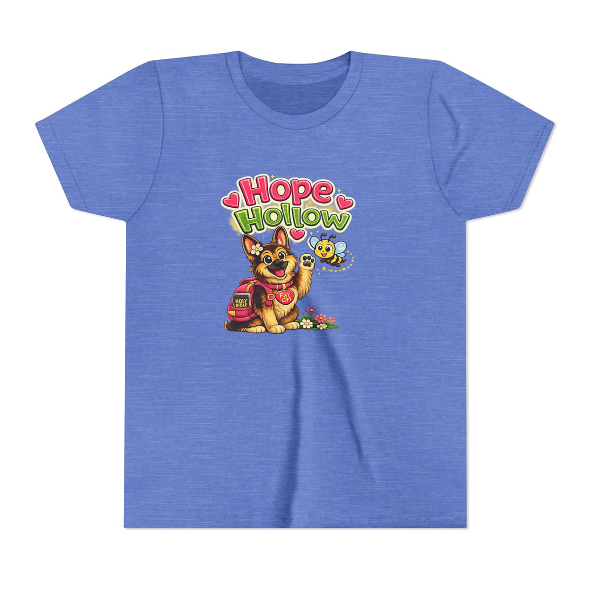 Youth Tee — "Hope Hollow" Christian Kids Shirt with Cute Puppy & "Walking in God's Love Every Day" Design