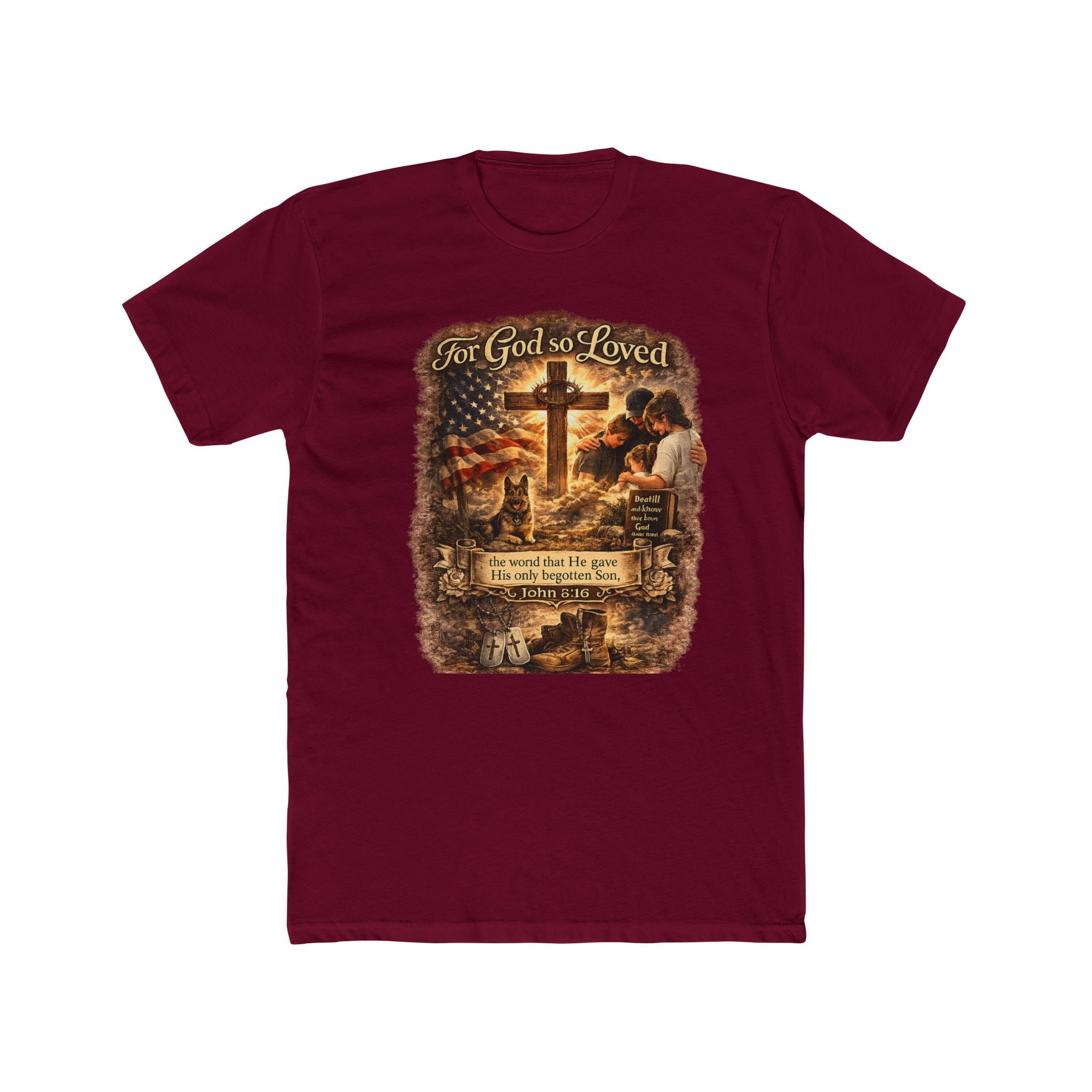 Christian Cross T‑Shirt — "For God So Loved" Prayer Tee