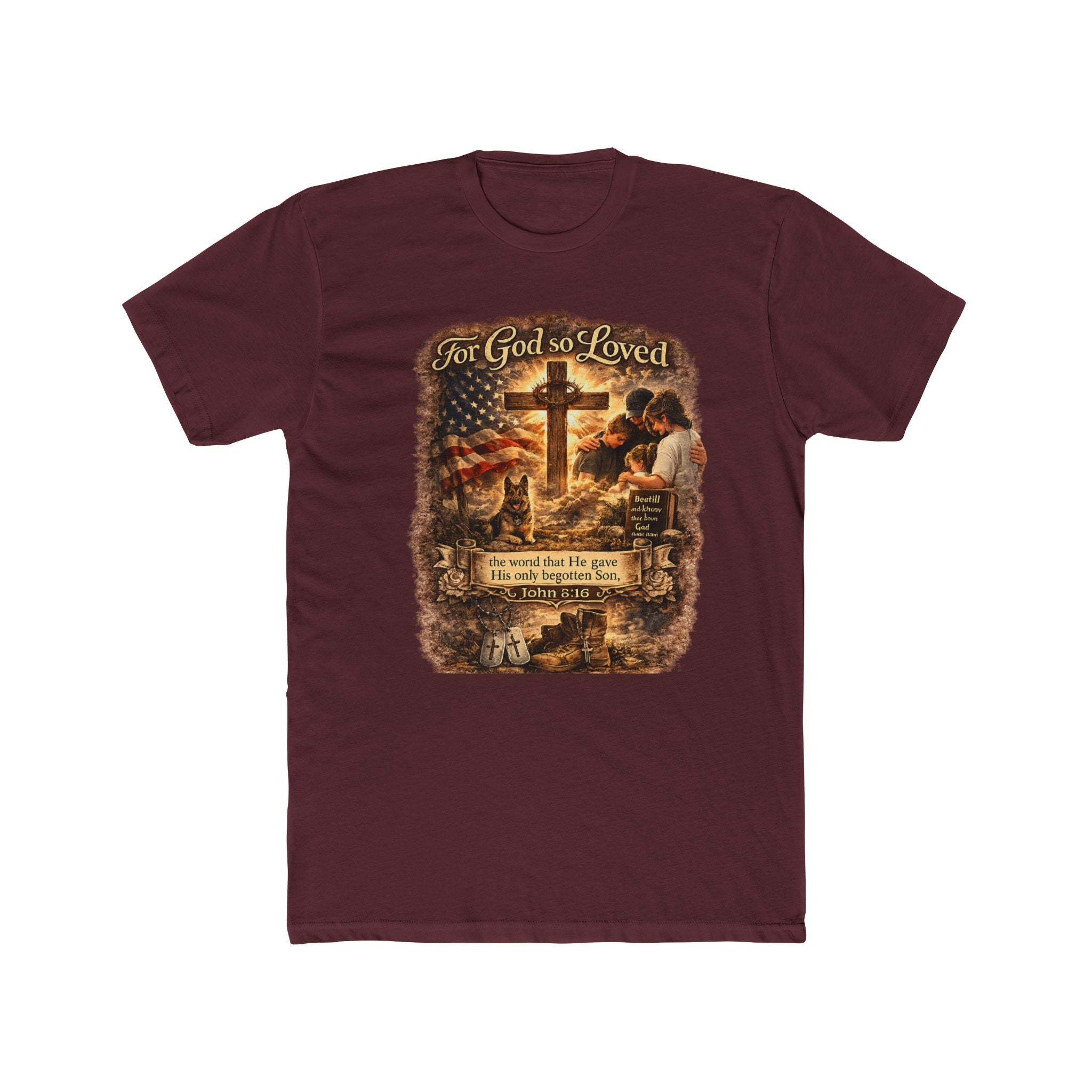 Christian Cross T‑Shirt — "For God So Loved" Prayer Tee