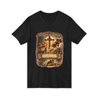 Christian Faith V-Neck Tee — "For God So Loved" Cross & Scripture