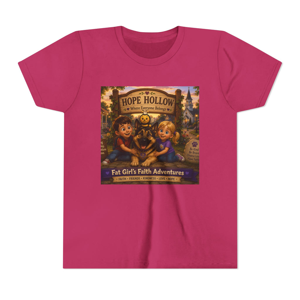 Youth Tee — Hope Hollow 'Fat Girl's Faith Adventures' Retro Kids Graphic Shirt