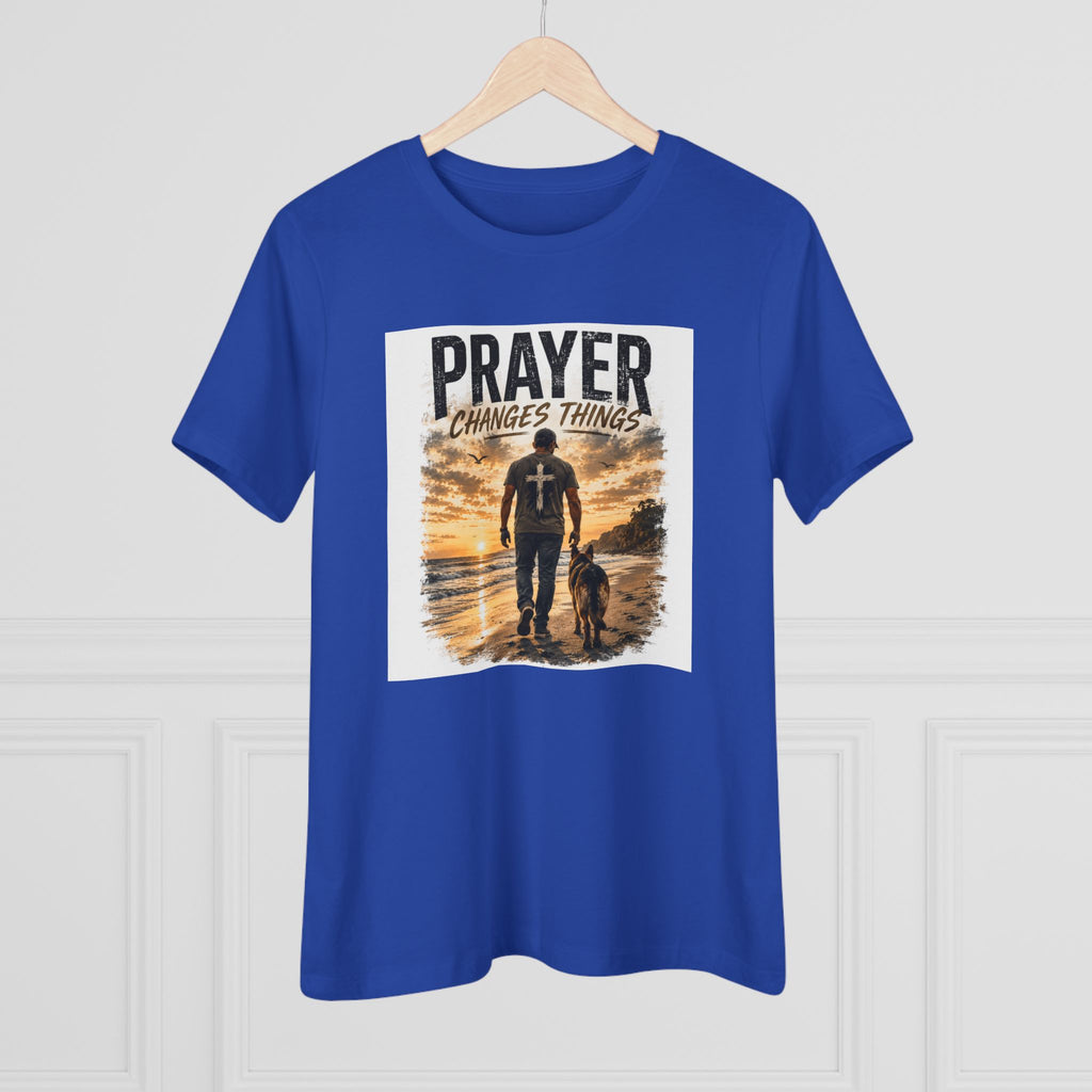 Prayer Changes Things Women’s Tee — Inspirational Christian Faith Shirt (Father & Child Sunset Design)