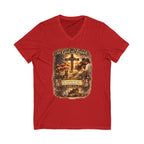 Christian Faith V-Neck Tee — "For God So Loved" Cross & Scripture