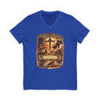 Christian Faith V-Neck Tee — "For God So Loved" Cross & Scripture