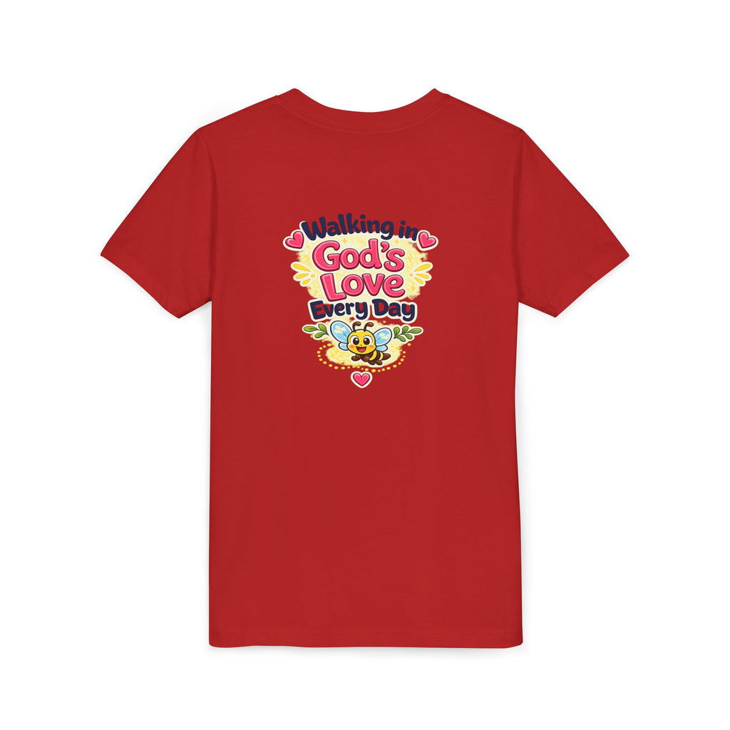 Youth Tee — "Hope Hollow" Christian Kids Shirt with Cute Puppy & "Walking in God's Love Every Day" Design