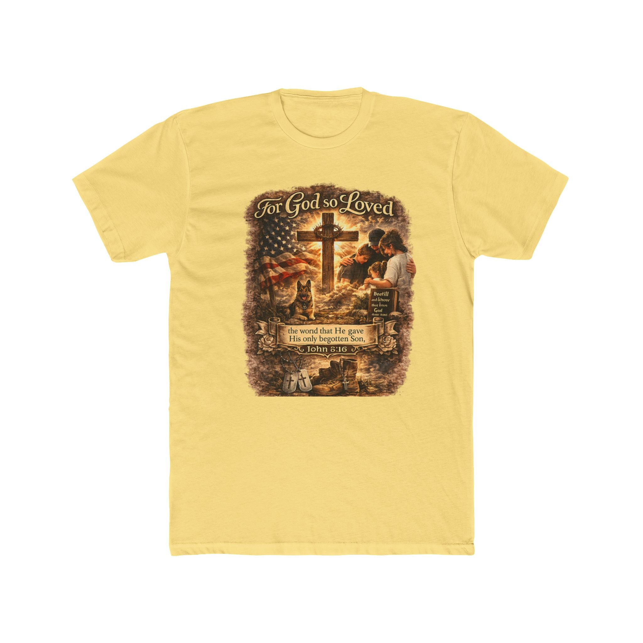 Christian Cross T‑Shirt — "For God So Loved" Prayer Tee