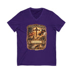 Christian Faith V-Neck Tee — "For God So Loved" Cross & Scripture