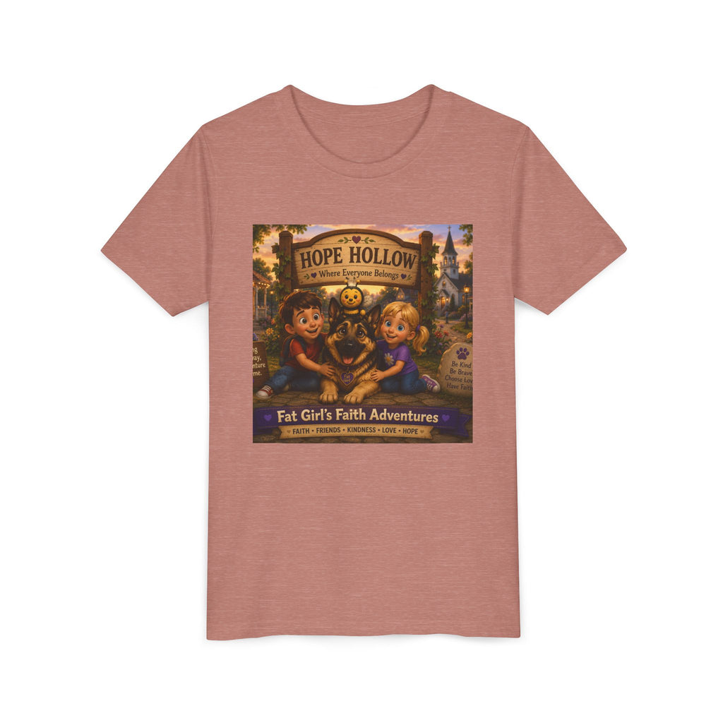 Youth Tee — Hope Hollow 'Fat Girl's Faith Adventures' Retro Kids Graphic Shirt