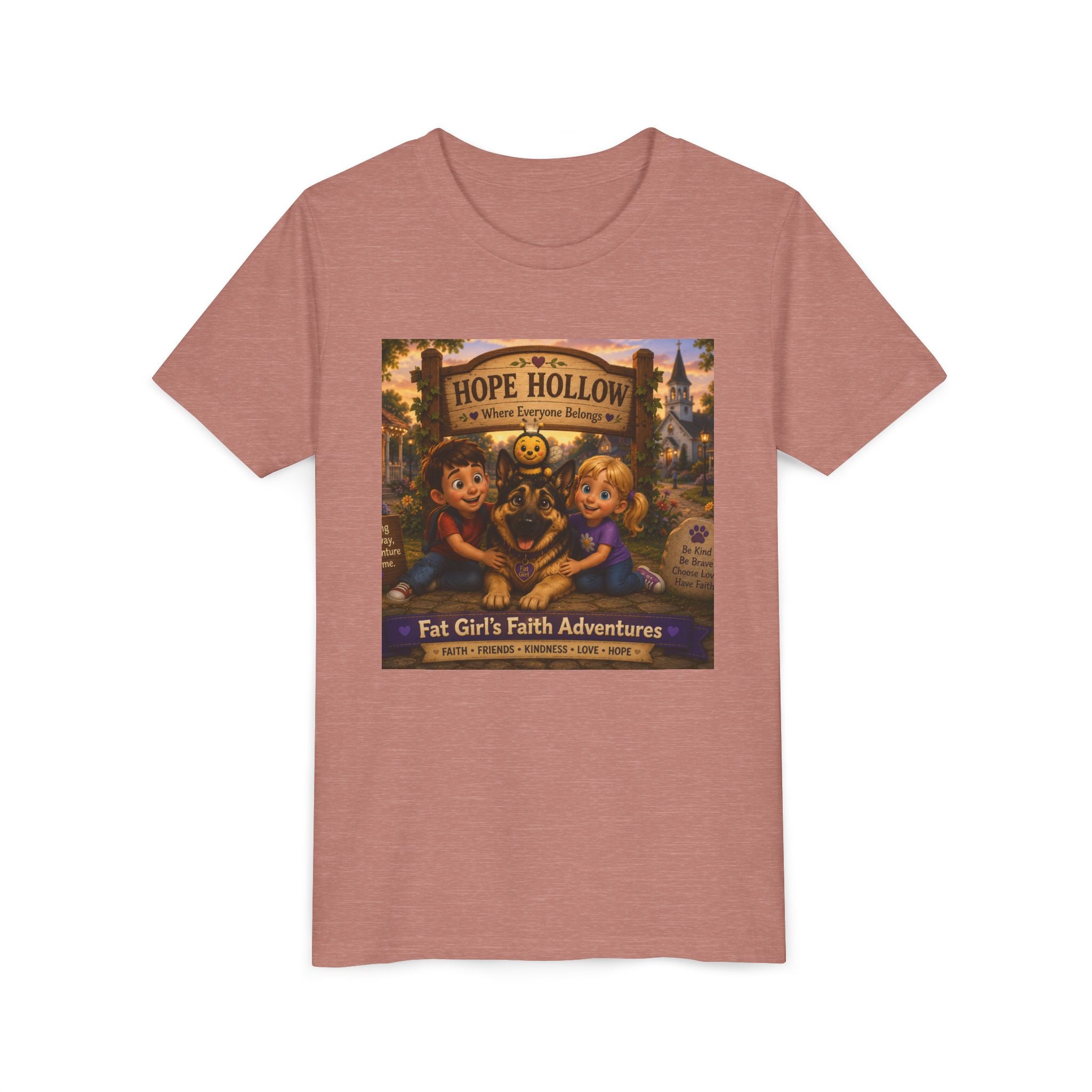 Youth Tee — Hope Hollow 'Fat Girl's Faith Adventures' Retro Kids Graphic Shirt