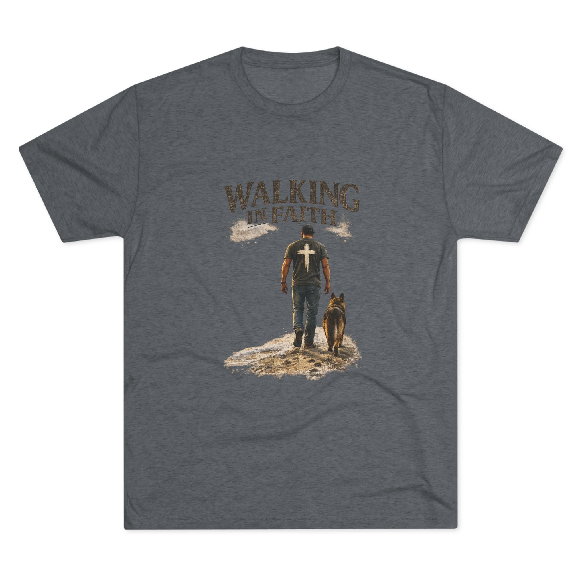 Walking in Faith T-Shirt — Christian Faith Tee with Man & Dog Graphic