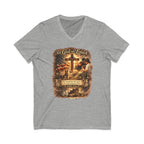 Christian Faith V-Neck Tee — "For God So Loved" Cross & Scripture