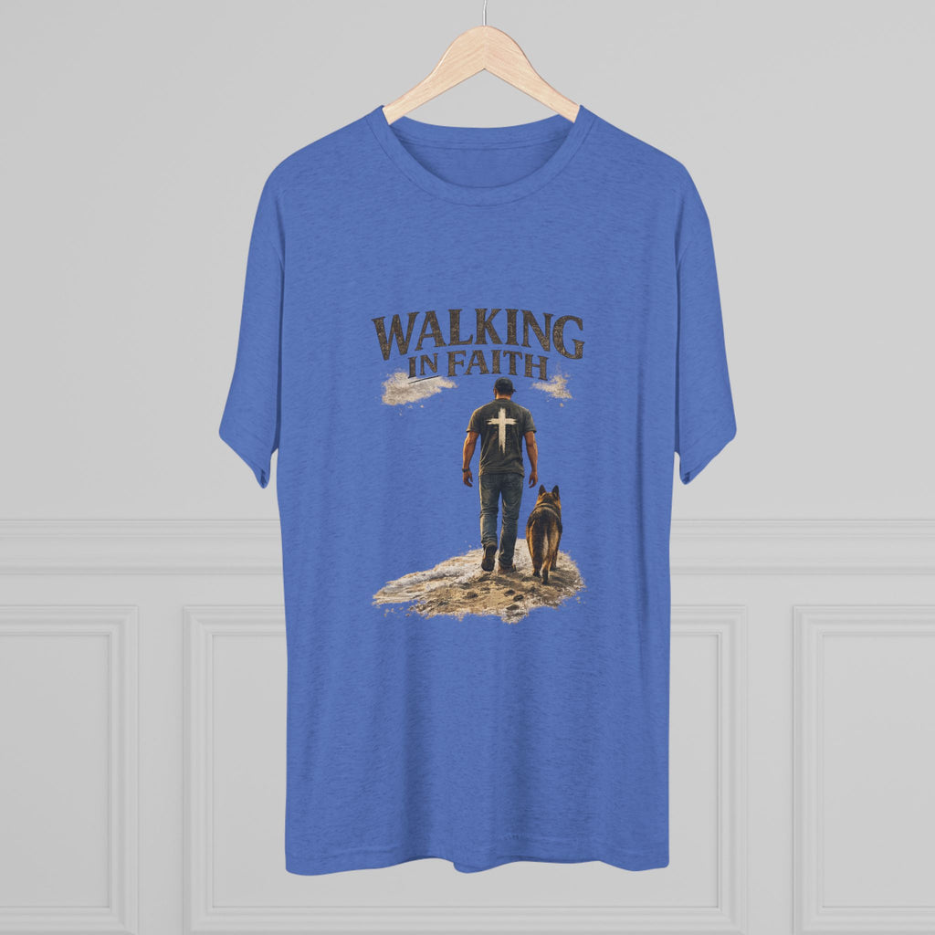 Walking in Faith T-Shirt — Christian Faith Tee with Man & Dog Graphic