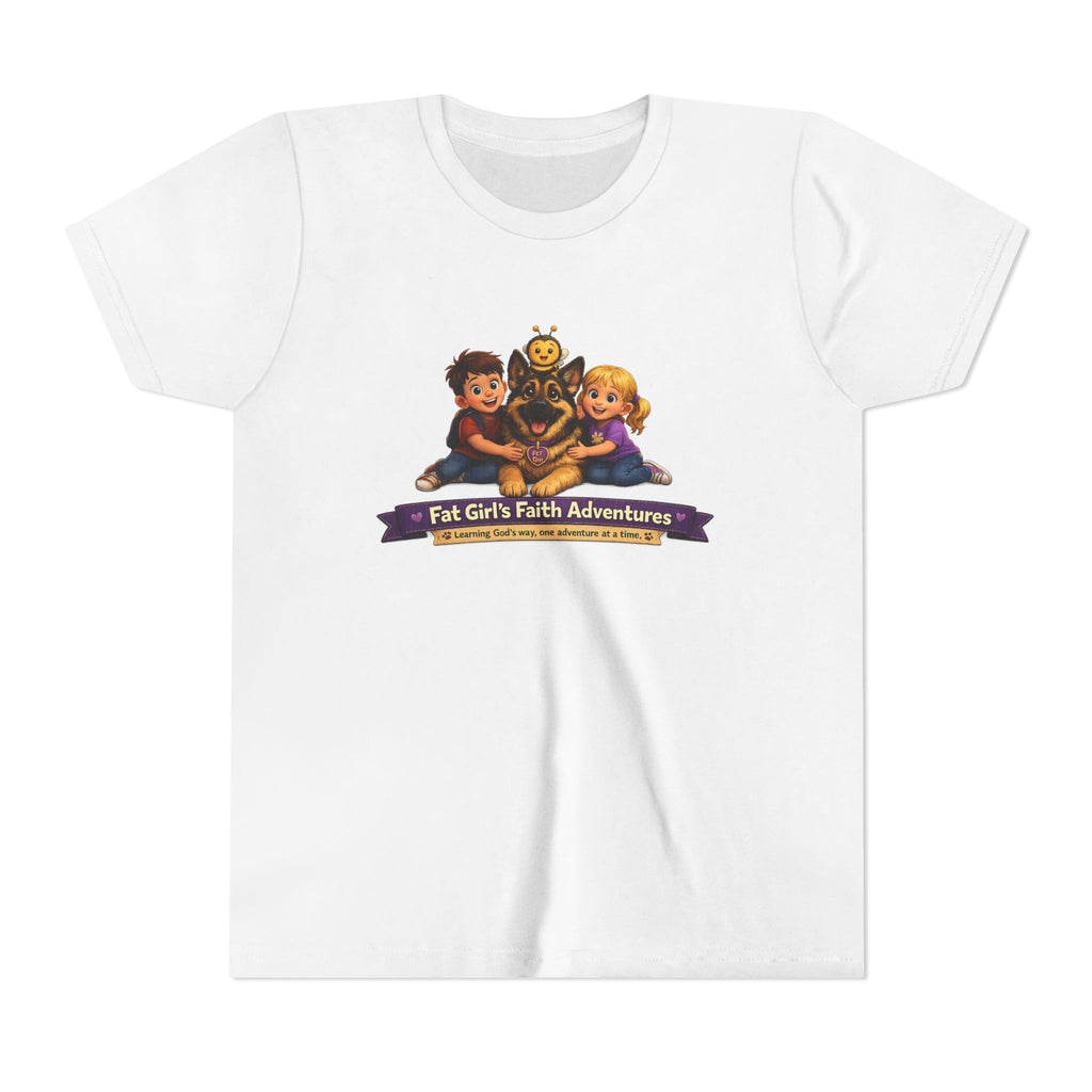 Youth Tee – “Fat Girl’s Faith Adventures” Kids Christian Adventure T‑Shirt
