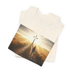 Christian Cross Sunrise Tee — Faith Journey T‑Shirt