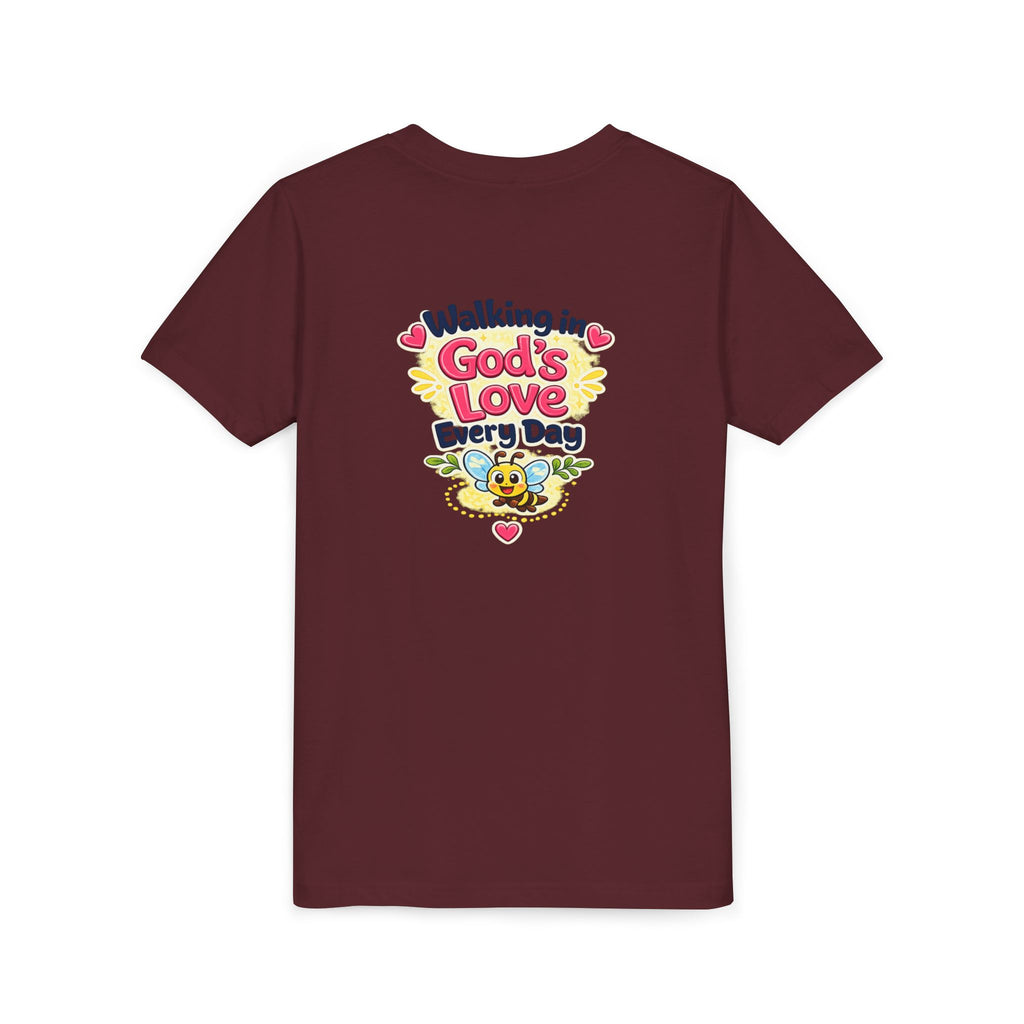 Youth Tee — "Hope Hollow" Christian Kids Shirt with Cute Puppy & "Walking in God's Love Every Day" Design