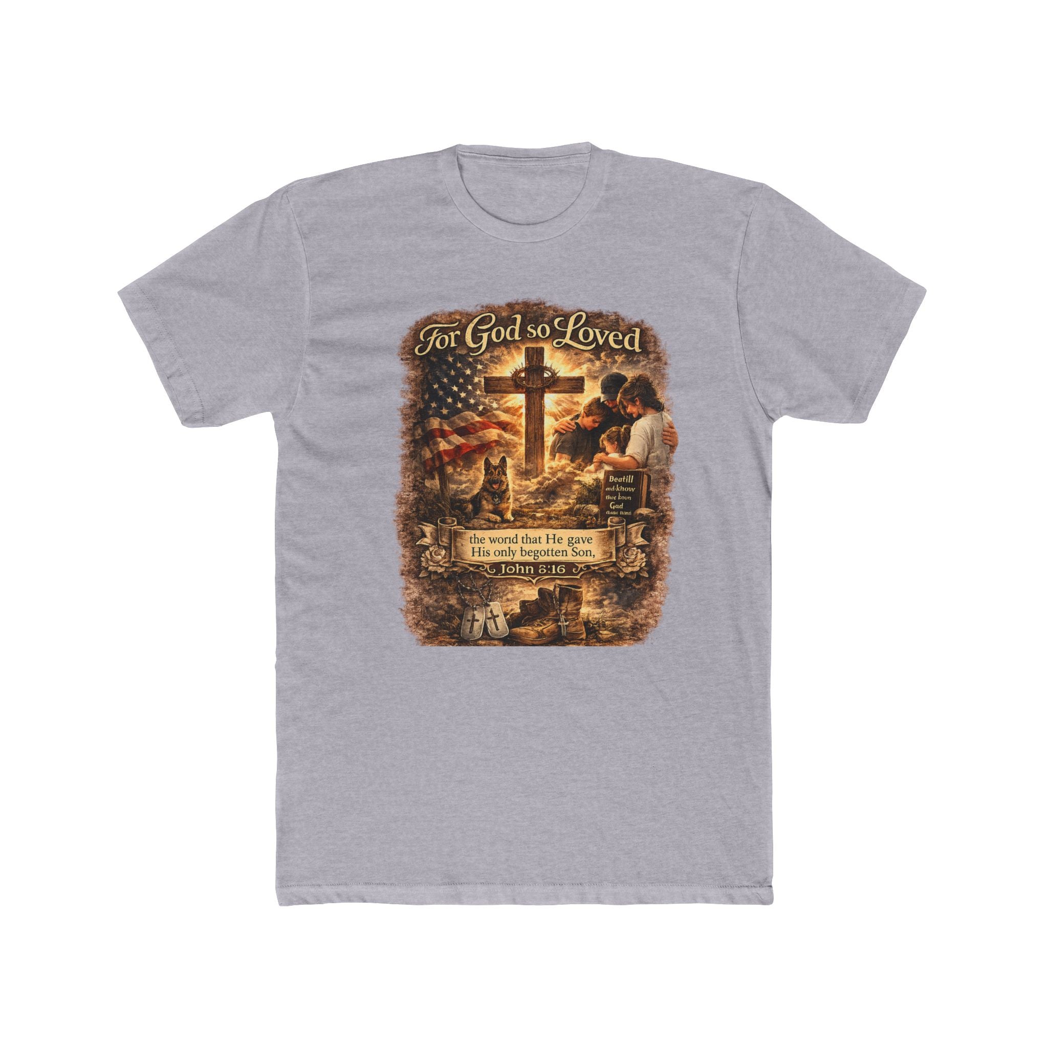 Christian Cross T‑Shirt — "For God So Loved" Prayer Tee