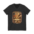Christian Faith V-Neck Tee — "For God So Loved" Cross & Scripture