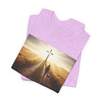 Christian Cross Sunrise Tee — Faith Journey T‑Shirt