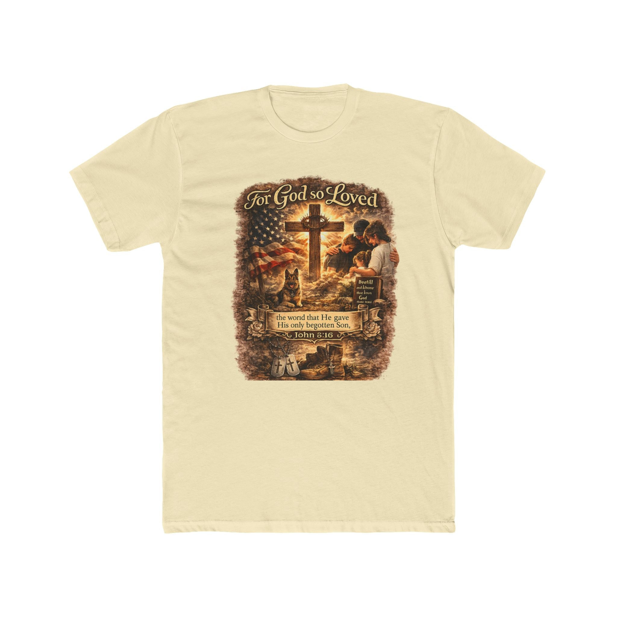 Christian Cross T‑Shirt — "For God So Loved" Prayer Tee