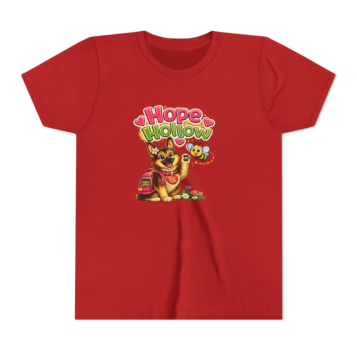 Youth Tee — "Hope Hollow" Christian Kids Shirt with Cute Puppy & "Walking in God's Love Every Day" Design