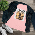 Prayer Changes Things Women’s Tee — Inspirational Christian Faith Shirt (Father & Child Sunset Design)