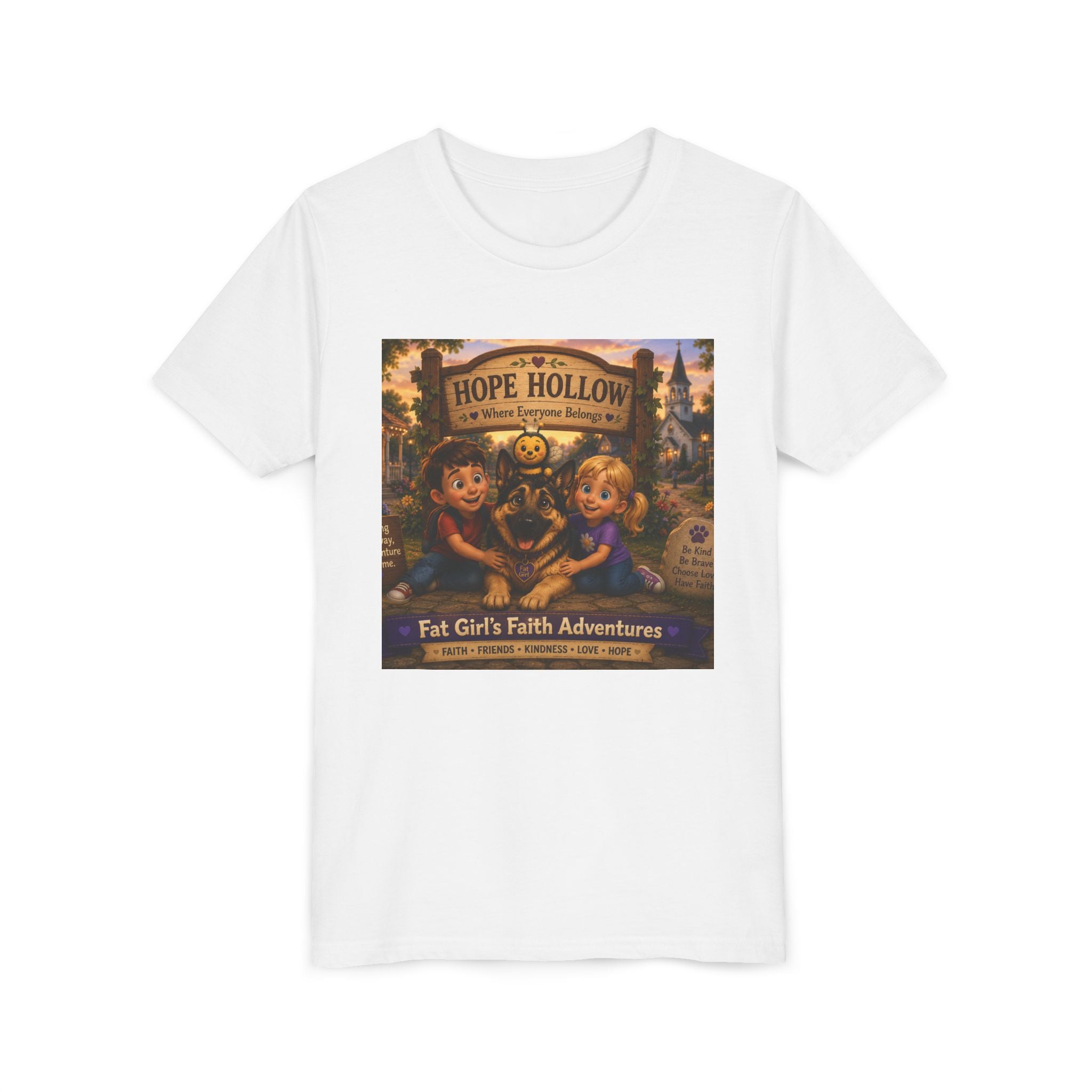 Youth Tee — Hope Hollow 'Fat Girl's Faith Adventures' Retro Kids Graphic Shirt