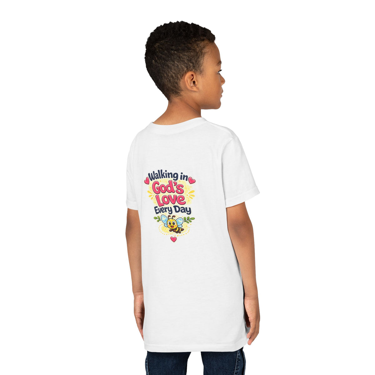 Youth Tee — "Hope Hollow" Christian Kids Shirt with Cute Puppy & "Walking in God's Love Every Day" Design