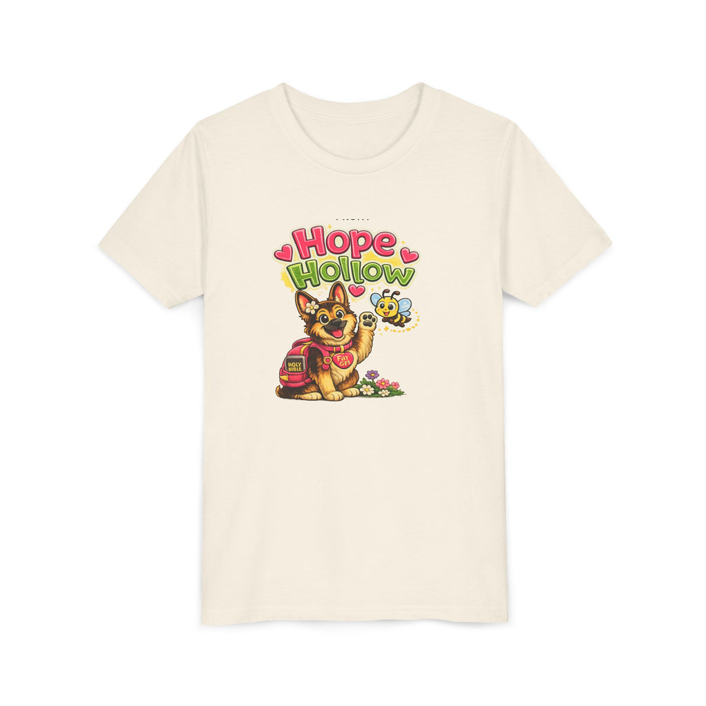 Youth Tee — "Hope Hollow" Christian Kids Shirt with Cute Puppy & "Walking in God's Love Every Day" Design