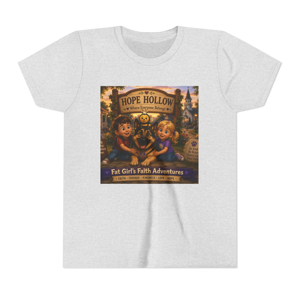 Youth Tee — Hope Hollow 'Fat Girl's Faith Adventures' Retro Kids Graphic Shirt