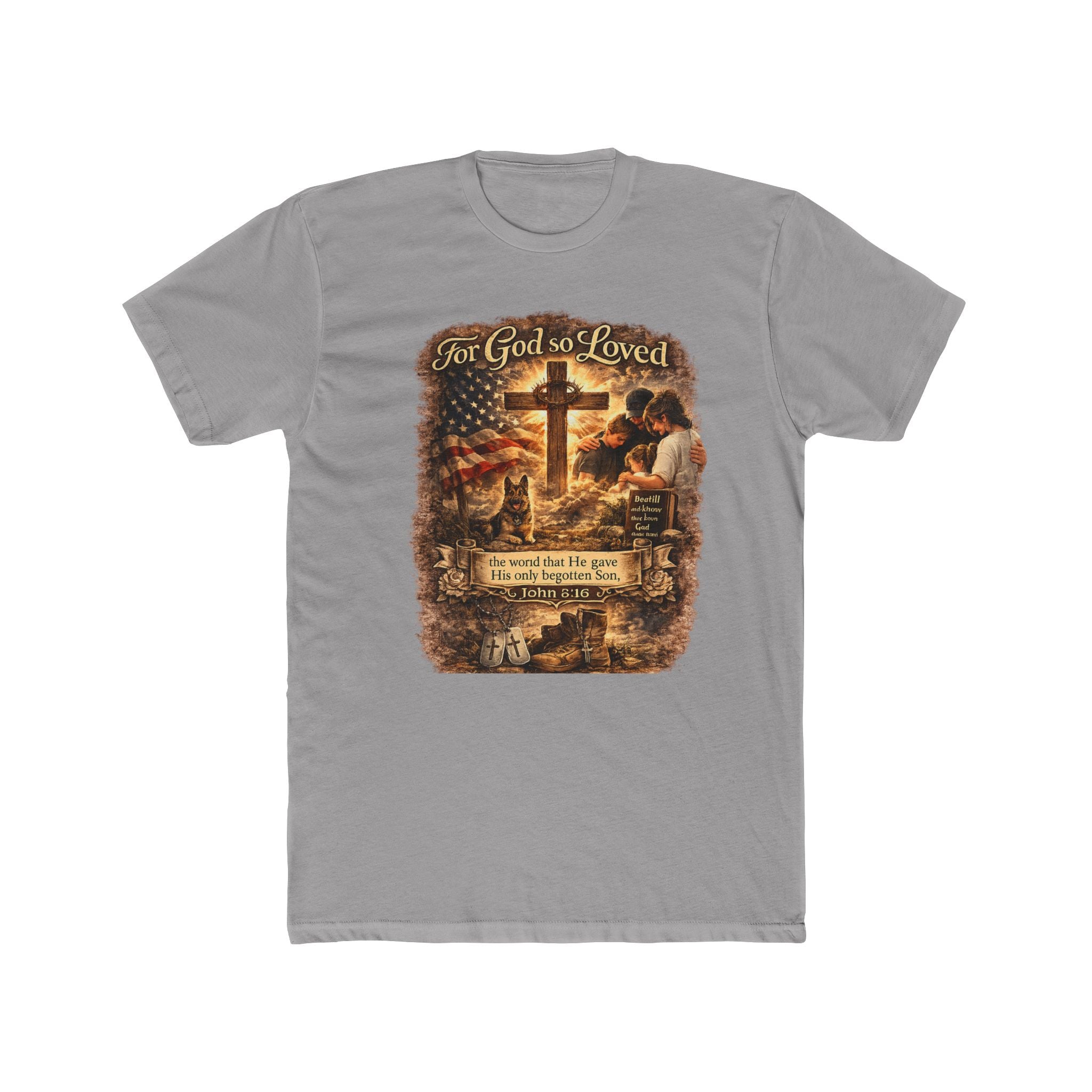 Christian Cross T‑Shirt — "For God So Loved" Prayer Tee