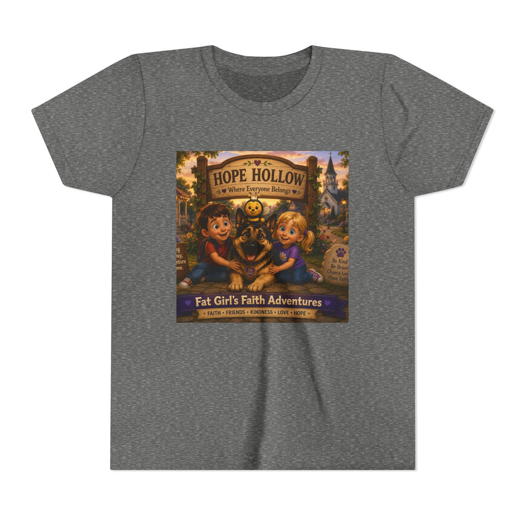 Youth Tee — Hope Hollow 'Fat Girl's Faith Adventures' Retro Kids Graphic Shirt