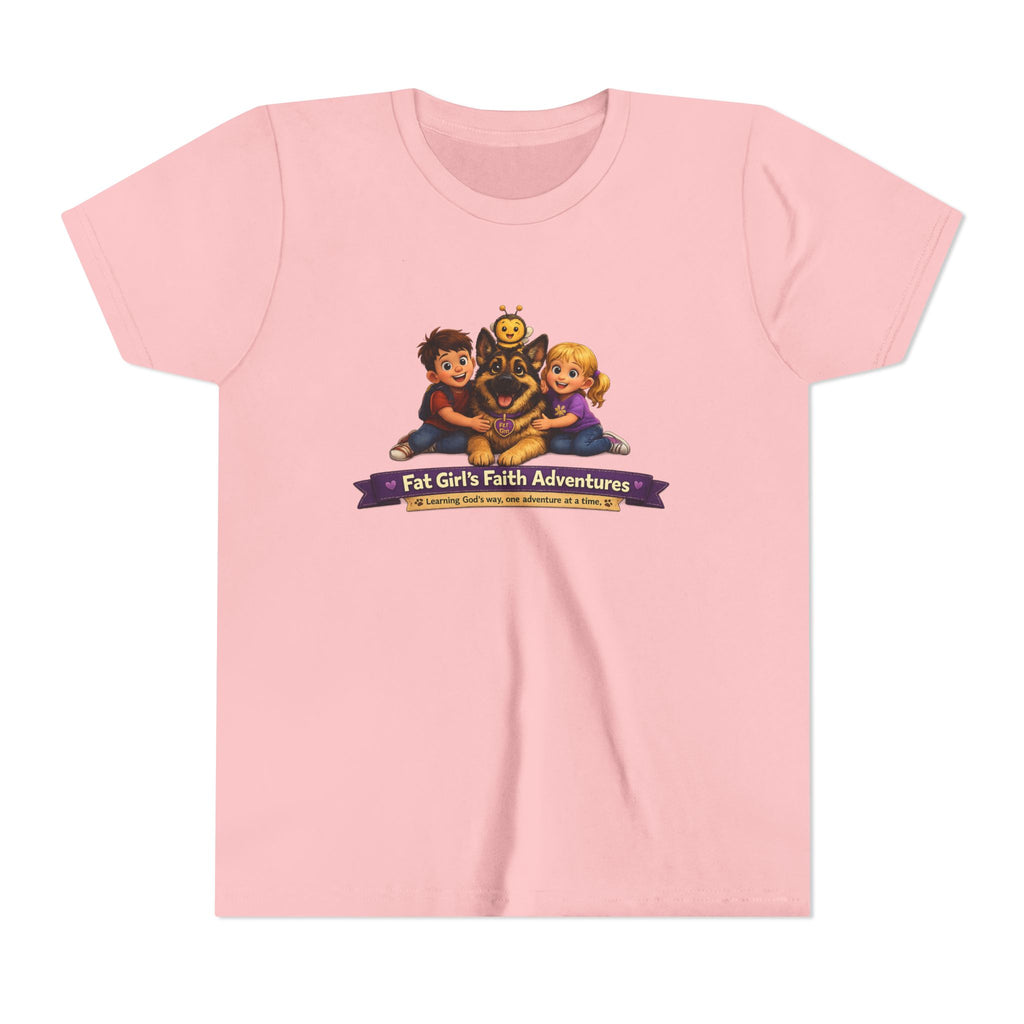 Youth Tee – “Fat Girl’s Faith Adventures” Kids Christian Adventure T‑Shirt
