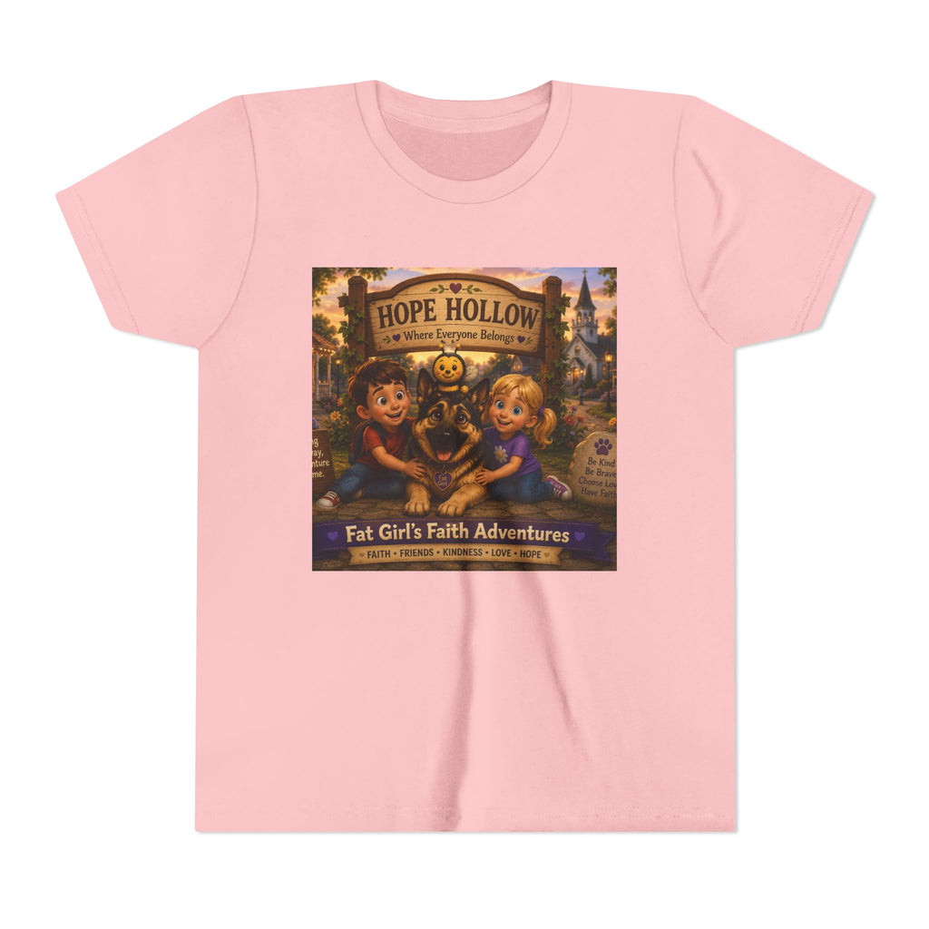 Youth Tee — Hope Hollow 'Fat Girl's Faith Adventures' Retro Kids Graphic Shirt